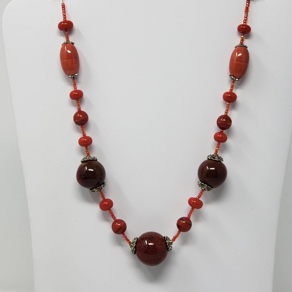 You and I Orange Red Chunky Glass Bead Necklace - Picture 1 of 6